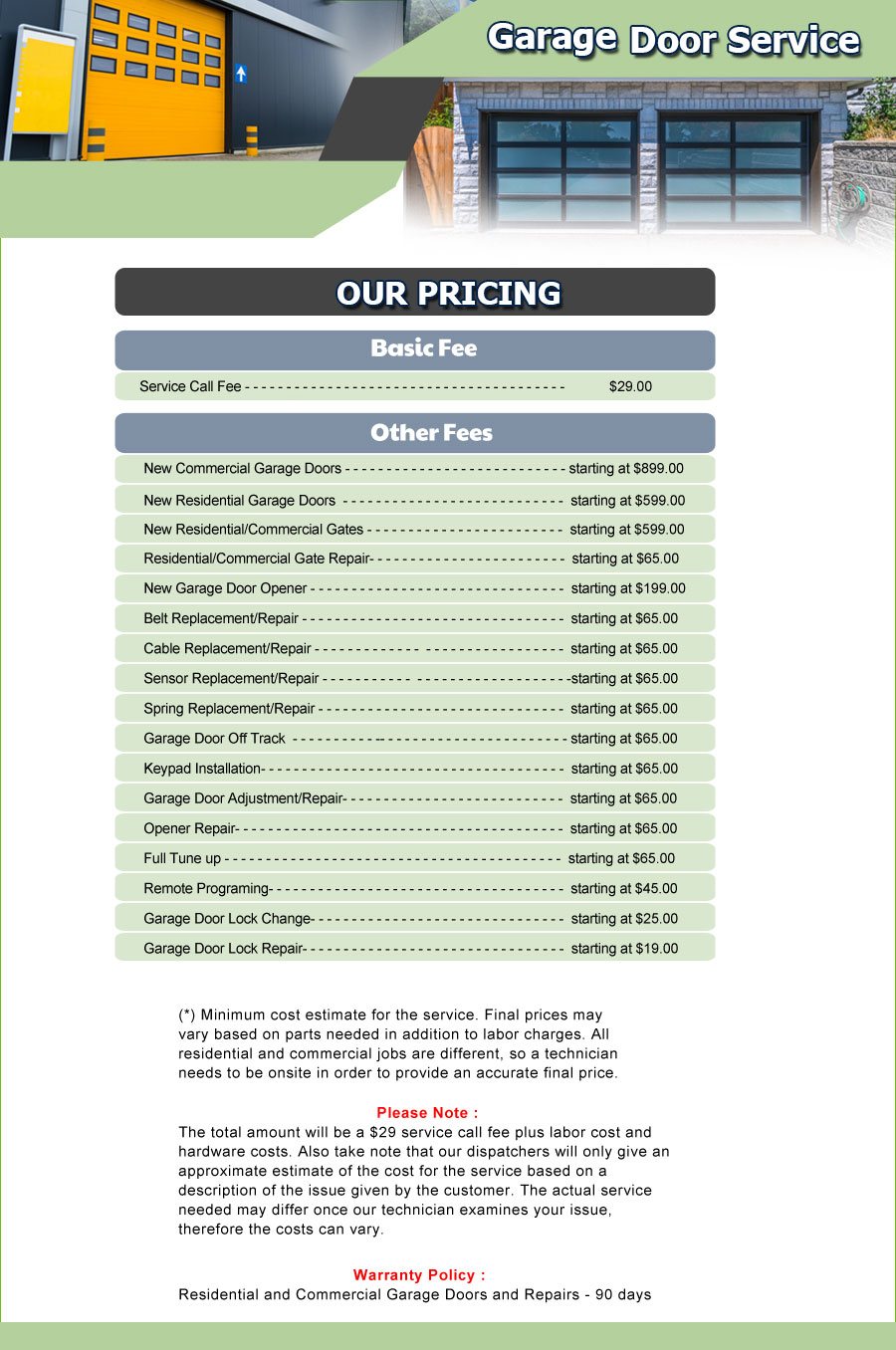 List Expert Garage Doors Repair Service